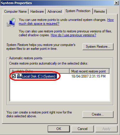 Windows Vista System Reset